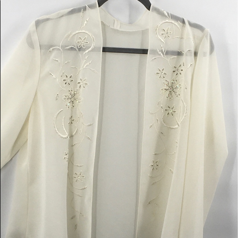 Cream off-white embroidered sheer open fro… - Picture 2 of 6
